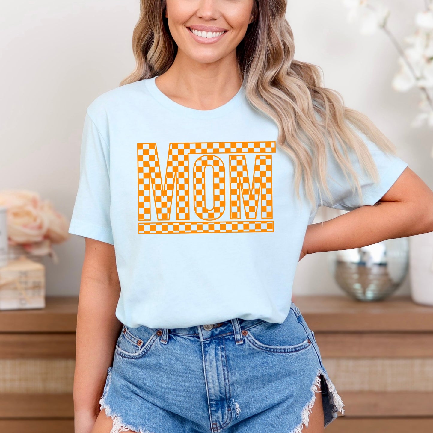 Mom Checkered Box Puff Print | Short Sleeve Graphic Tee