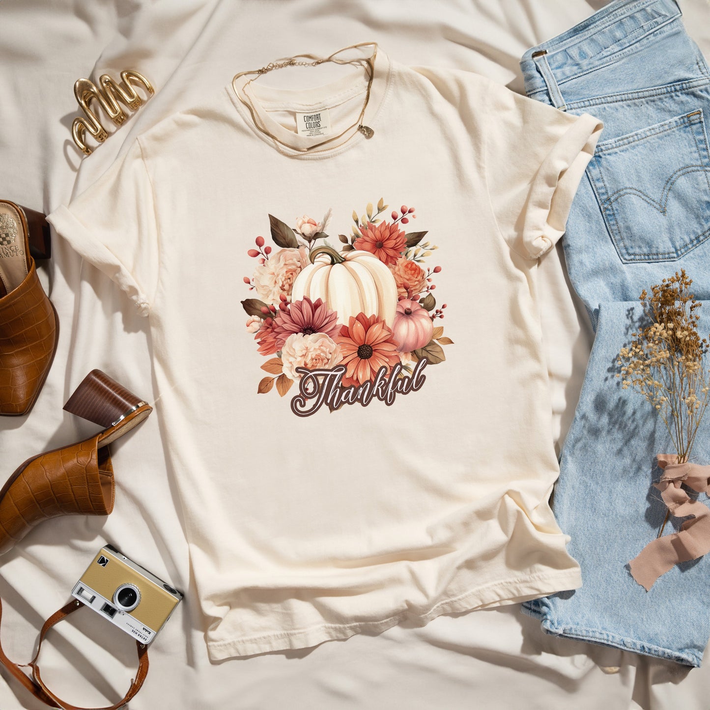 Thankful Pumpkin Floral | Garment Dyed Tee