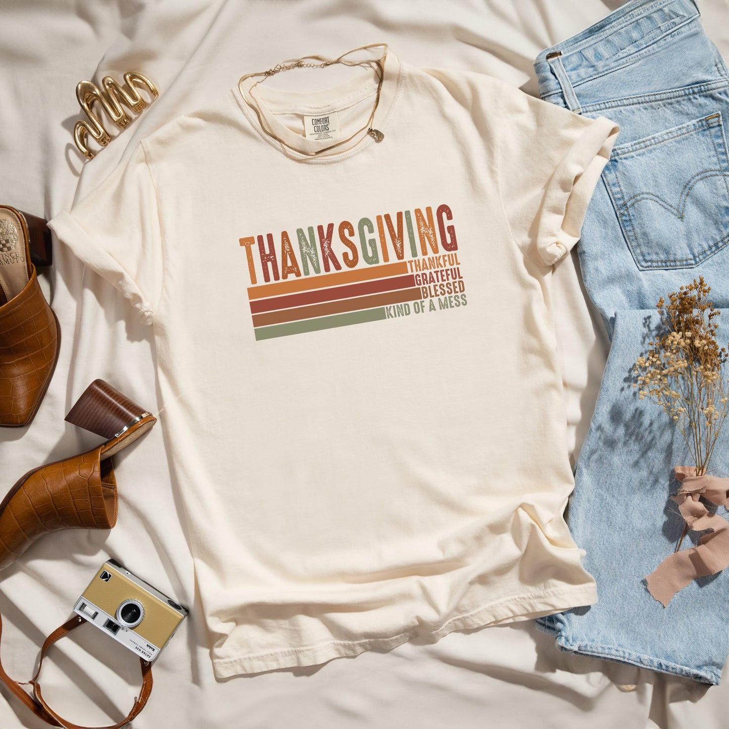 Thanksgiving Stripe Distressed | Garment Dyed Tee