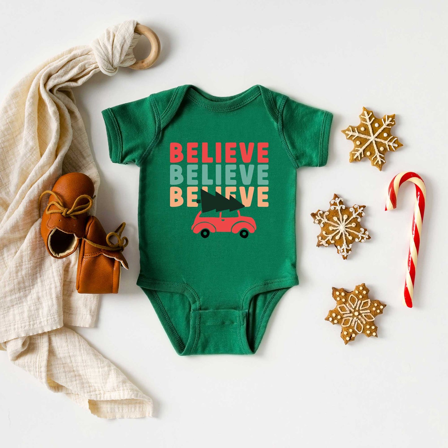 Believe Stacked Car | Baby Graphic Short Sleeve Bodysuit