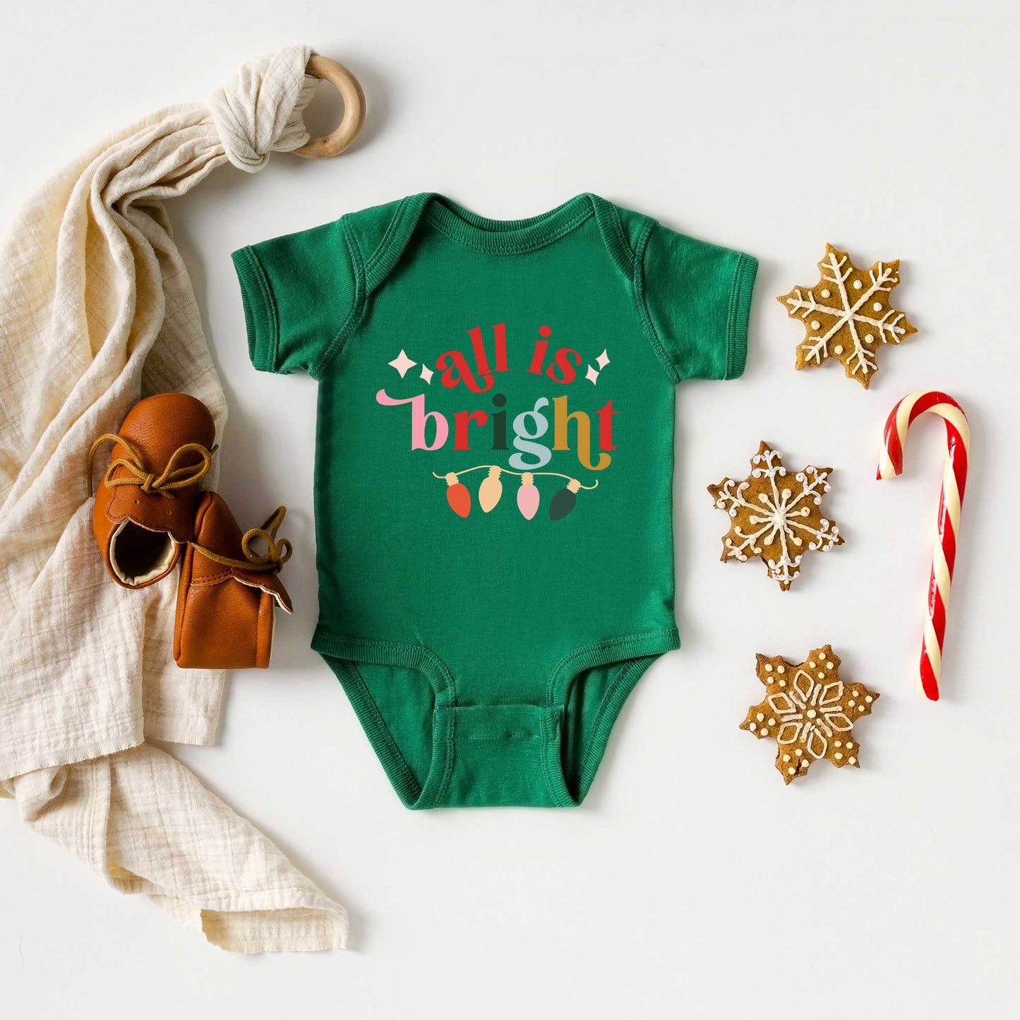 All Is Bright Christmas Lights | Baby Graphic Short Sleeve Bodysuit