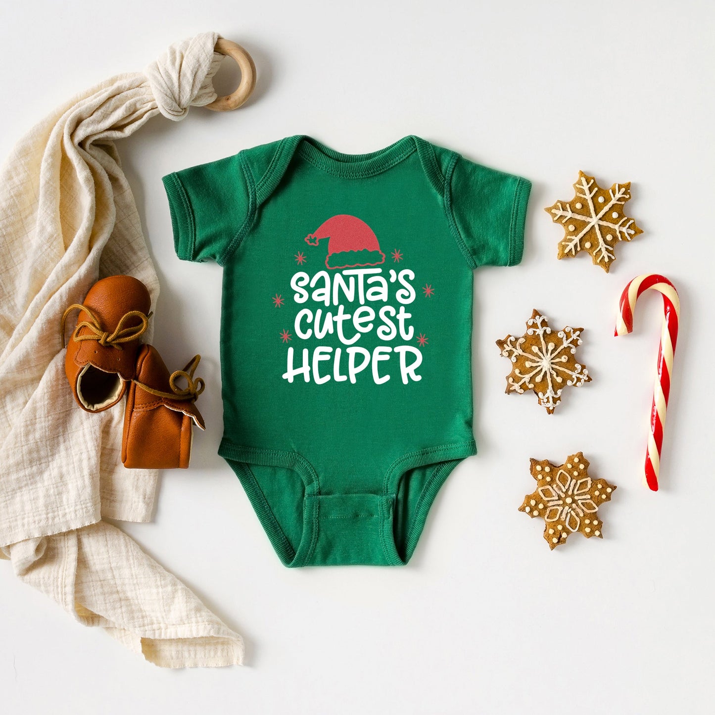 Santa's Cutest Helper Glitter | Baby Graphic Short Sleeve Bodysuit