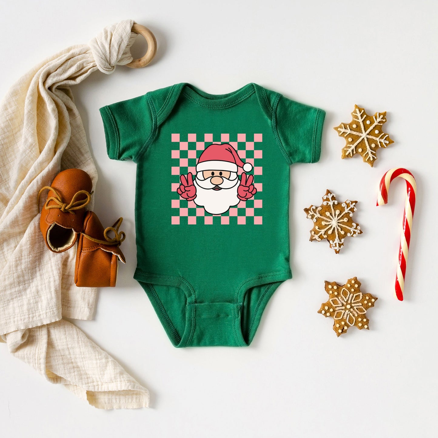 Checkered Santa | Baby Graphic Short Sleeve Bodysuit