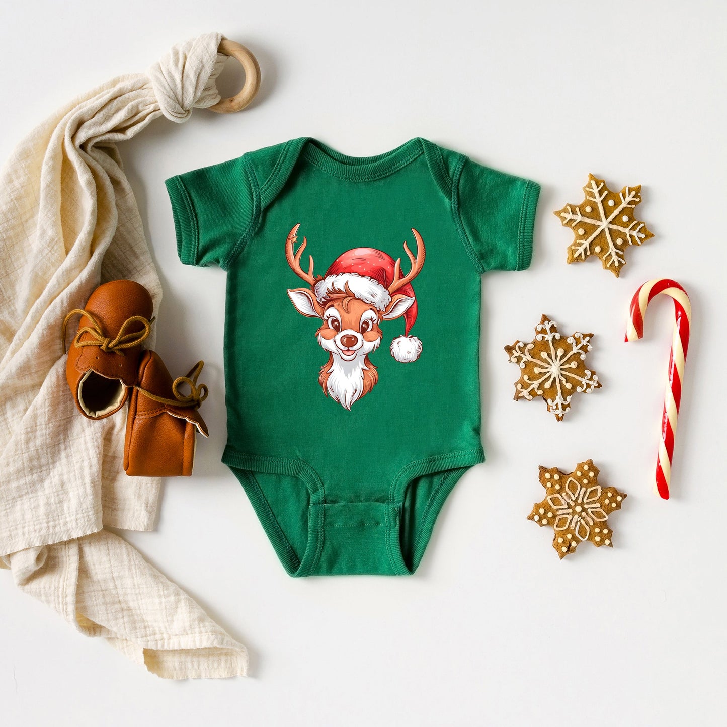 Cute Reindeer Head | Baby Graphic Short Sleeve Bodysuit