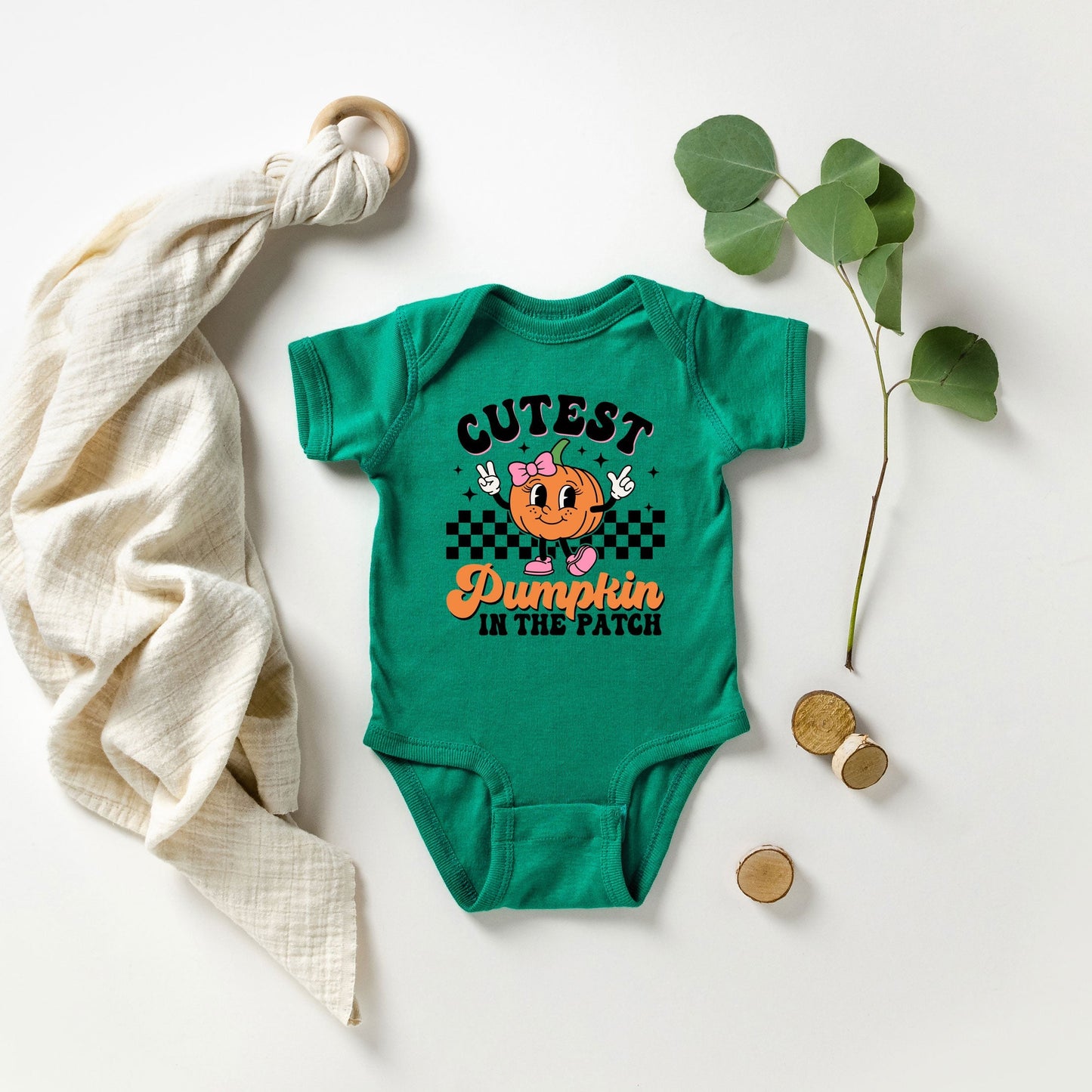 Cutest Pumpkin Checkered | Baby Graphic Short Sleeve Bodysuit