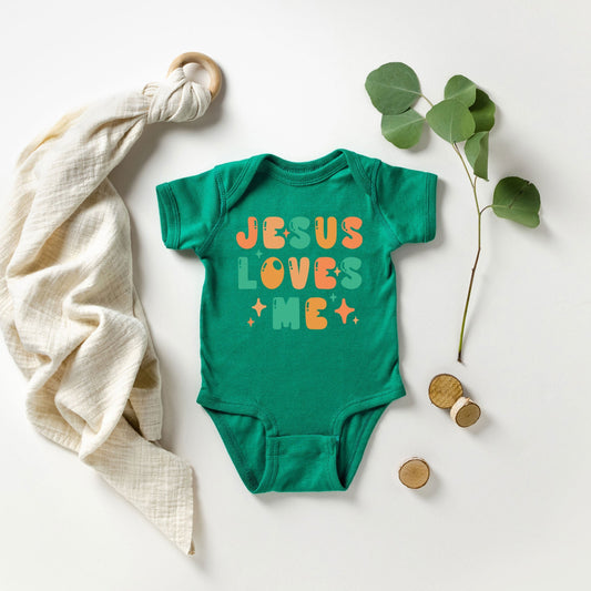 Jesus Loves Me Stars | Baby Graphic Short Sleeve Bodysuit