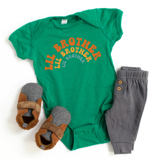 Lil Brother Stacked Curved | Baby Graphic Short Sleeve Bodysuit