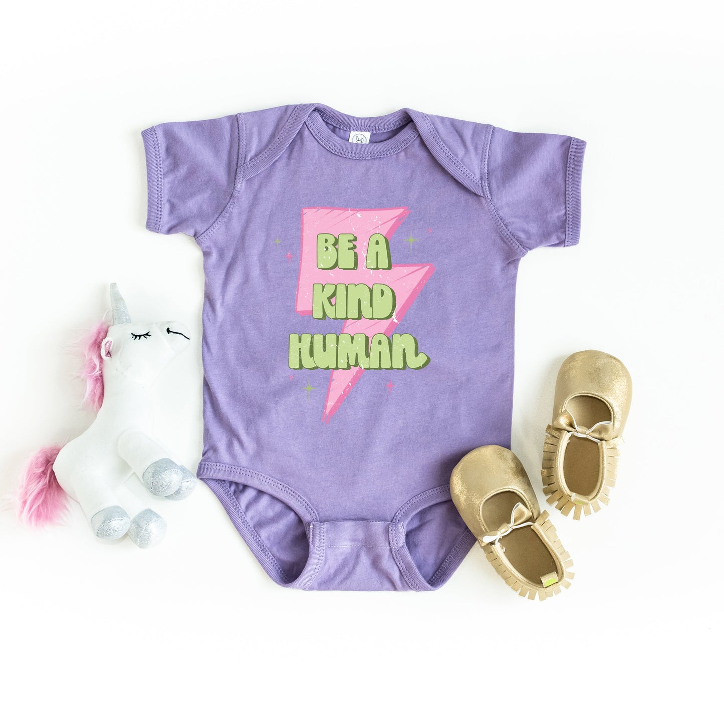 Be A Kind Human Lightning Bolt | Baby Graphic Short Sleeve Bodysuit