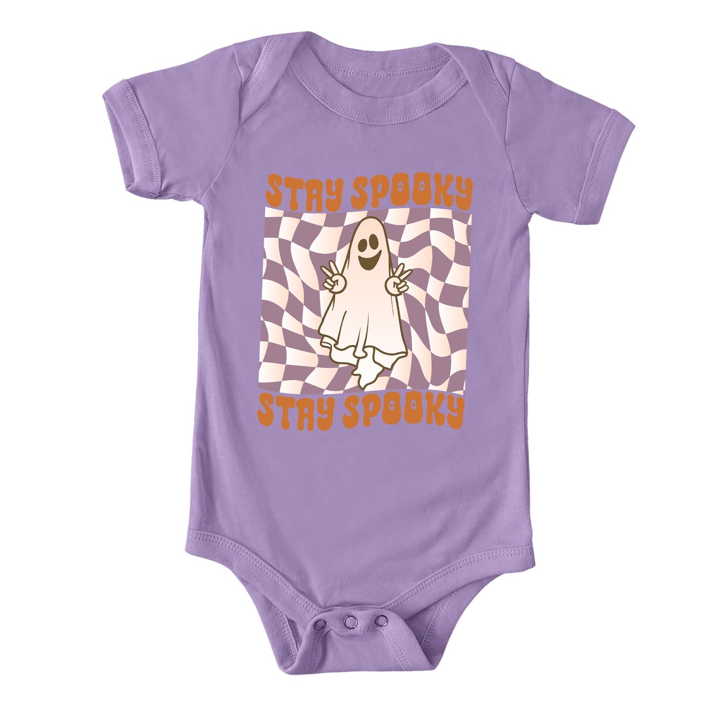 Checkered Stay Spooky Ghost | Baby Graphic Short Sleeve Bodysuit