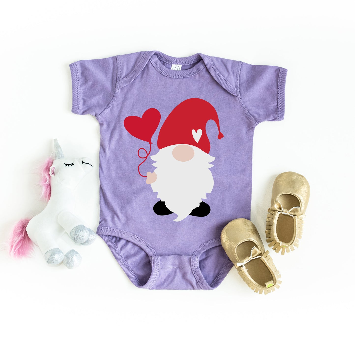 Balloon Heart Gnome | Baby Graphic Short Sleeve Bodysuit
