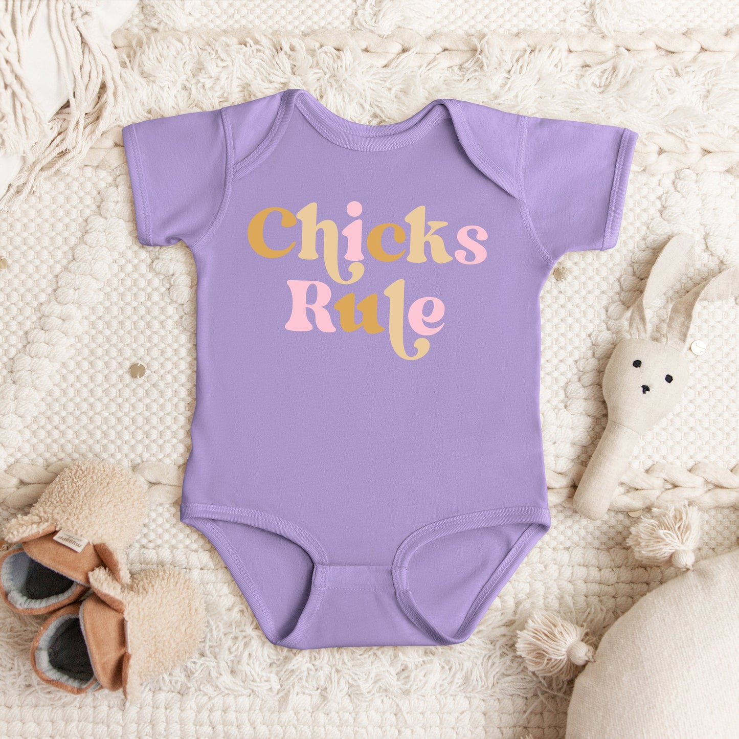 Chicks Rule Colorful | Baby Graphic Short Sleeve Bodysuit