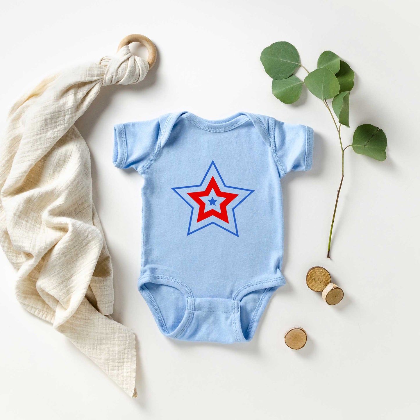 Patriotic Three Star | Baby Graphic Short Sleeve Bodysuit