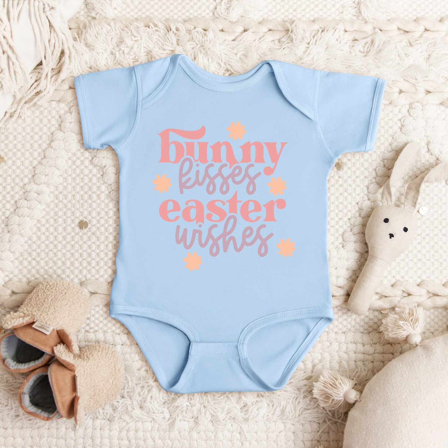 Bunny Kisses Easter Wishes Flowers | Baby Graphic Short Sleeve Bodysuit