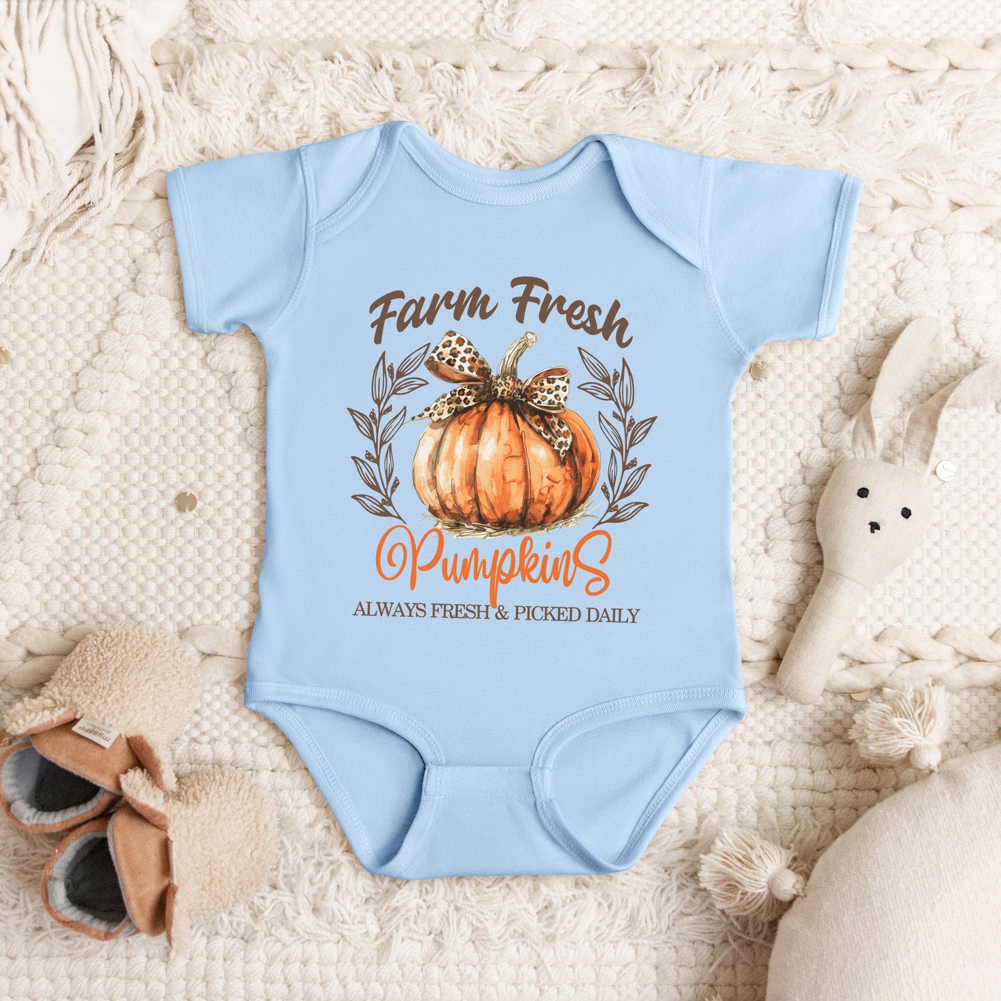 Coquette Farm Fresh Pumpkin | Baby Graphic Short Sleeve Bodysuit