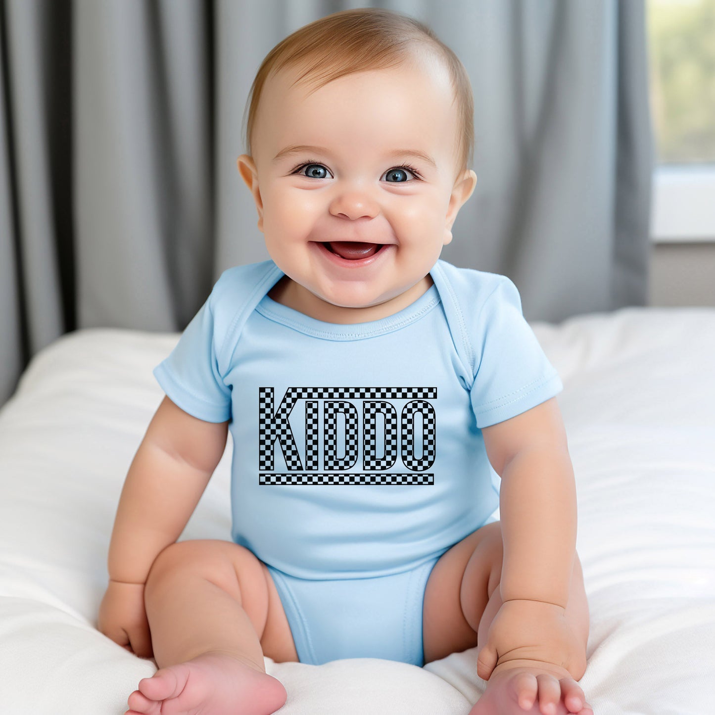 Kiddo Checkered | Baby Graphic Short Sleeve Bodysuit