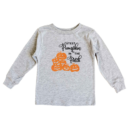Cutest Pumpkin In The Patch Glitter | Toddler Graphic Long Sleeve Tee