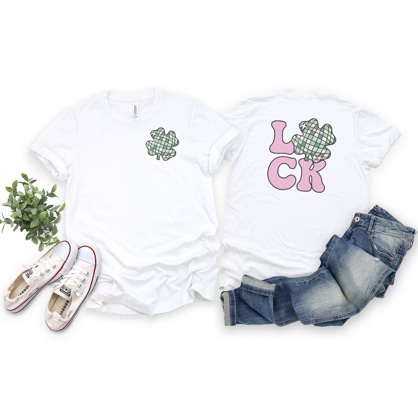 Luck With Shamrock | Front & Back Short Sleeve Graphic Tee