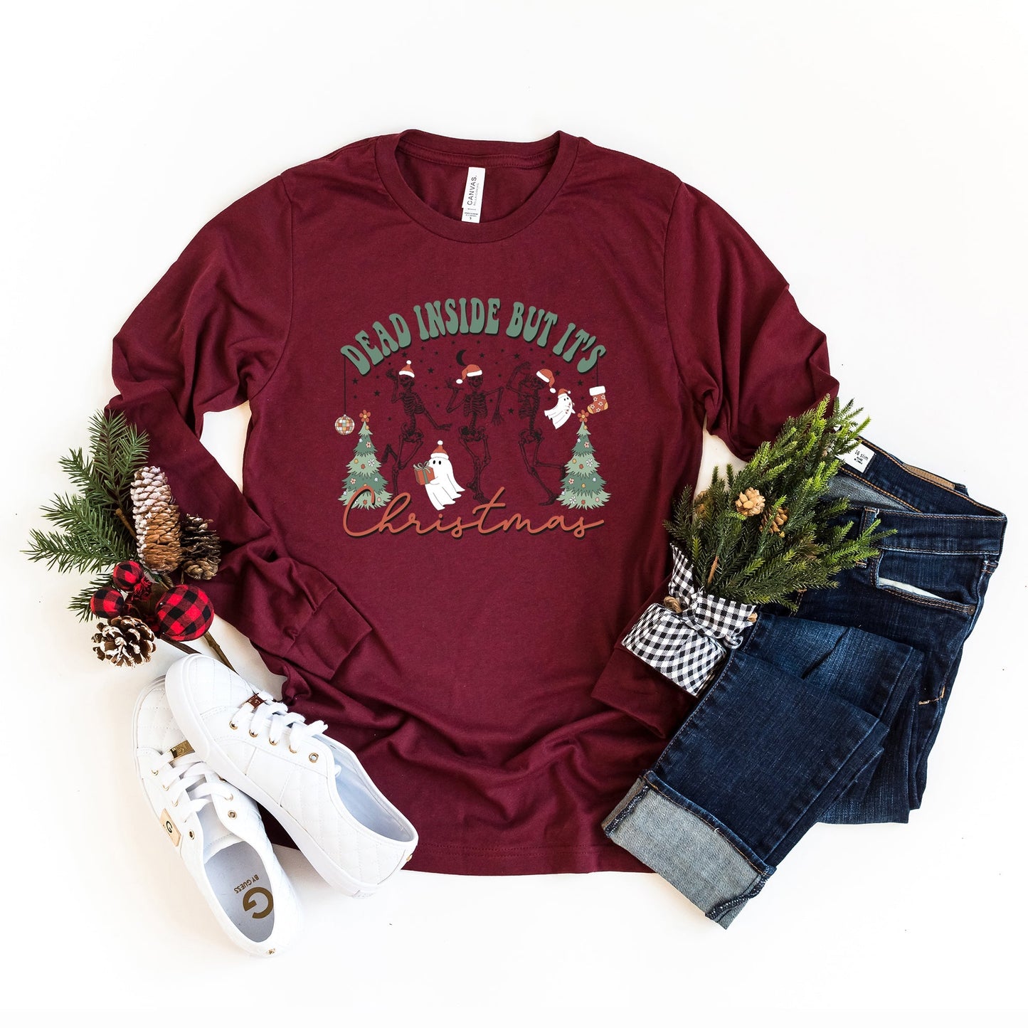 Dead Inside Christmas Skeleton | Long Sleeve Crew Neck