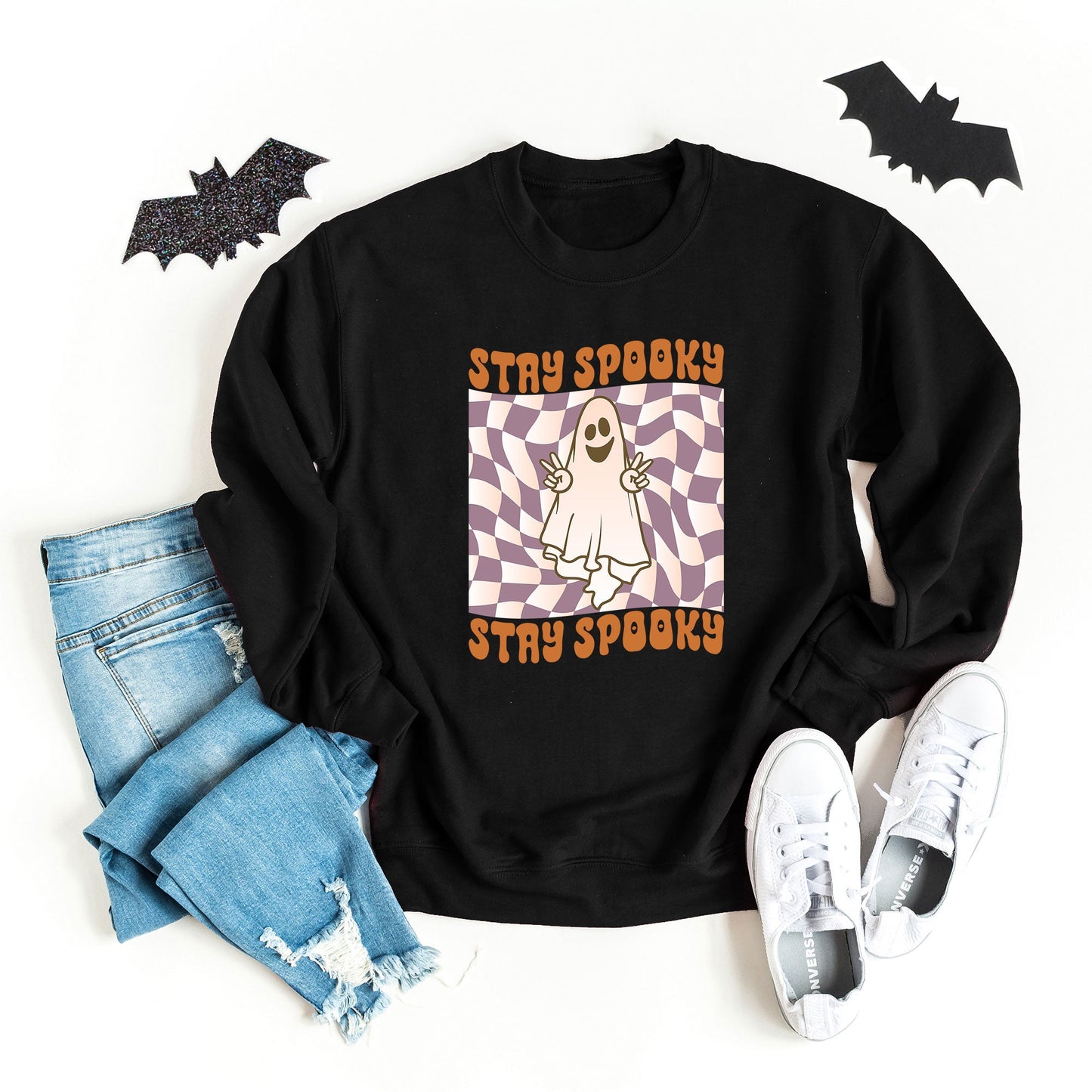Checkered Stay Spooky Ghost | Sweatshirt
