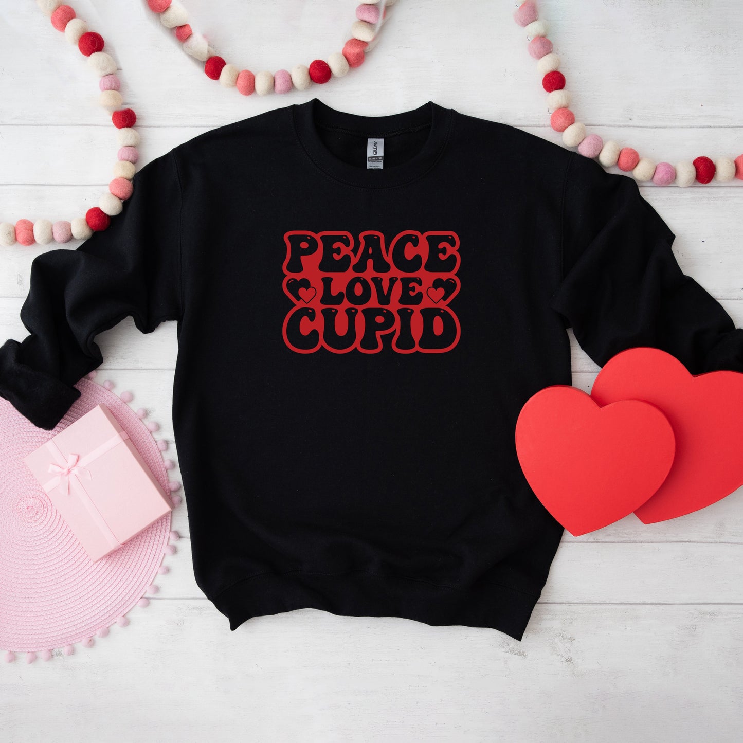 Peace Love Cupid Balloon Letters | Sweatshirt