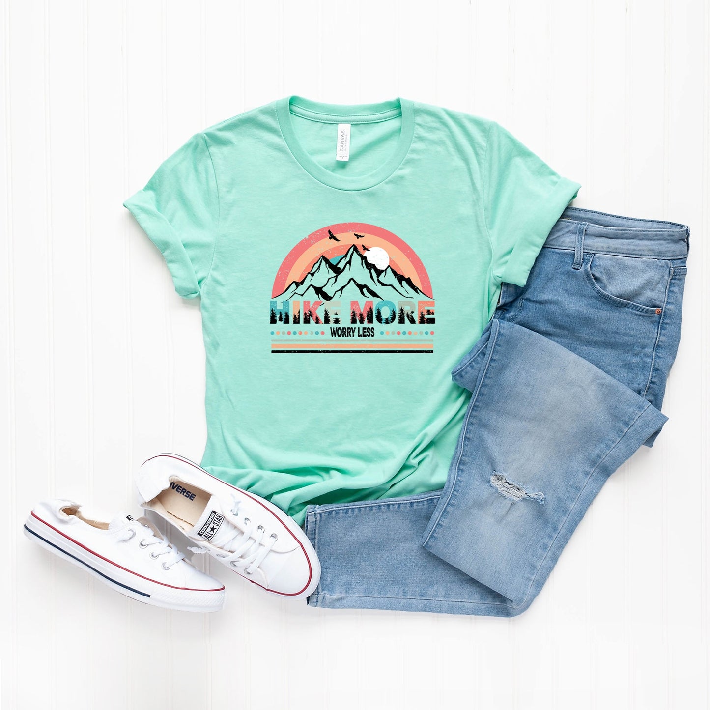 Hike More Worry Less Colorful | Short Sleeve Graphic Tee