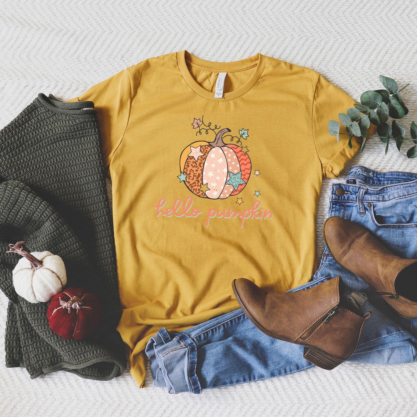 Hello Pumpkin Colorful Stars | Short Sleeve Graphic Tee