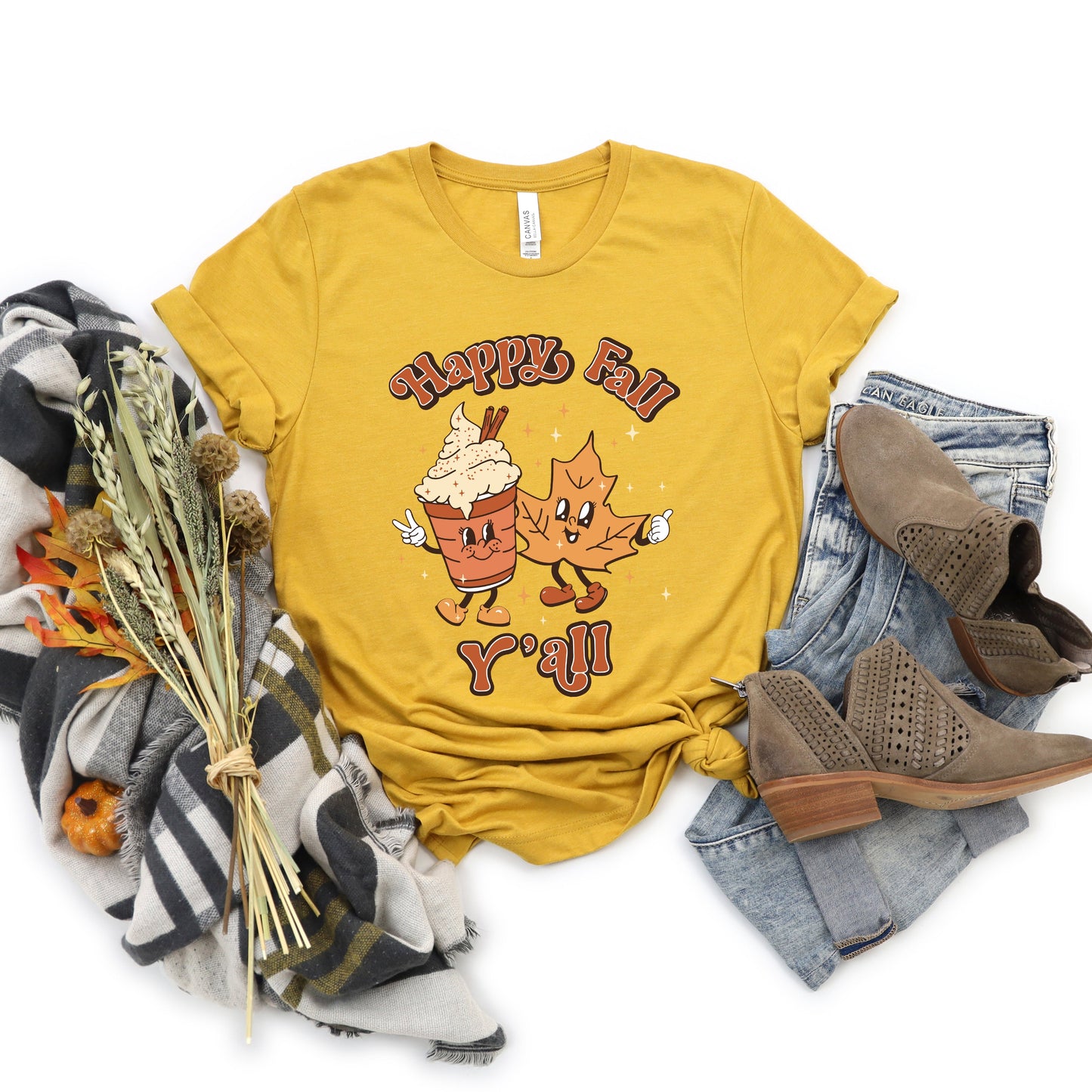 Retro Happy Fall Ya'll Leaf | Short Sleeve Graphic Tee