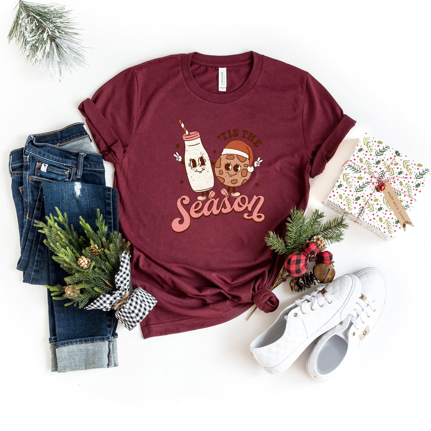 Tis The Season Milk And Cookie | Short Sleeve Crew Neck