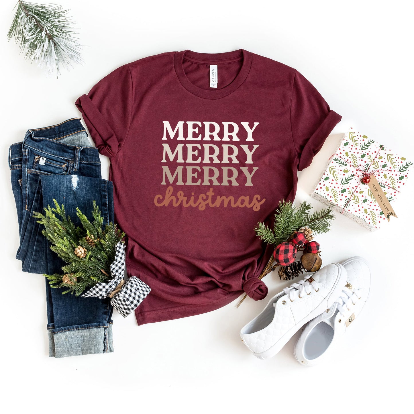 Merry Christmas Cursive | Short Sleeve Crew Neck