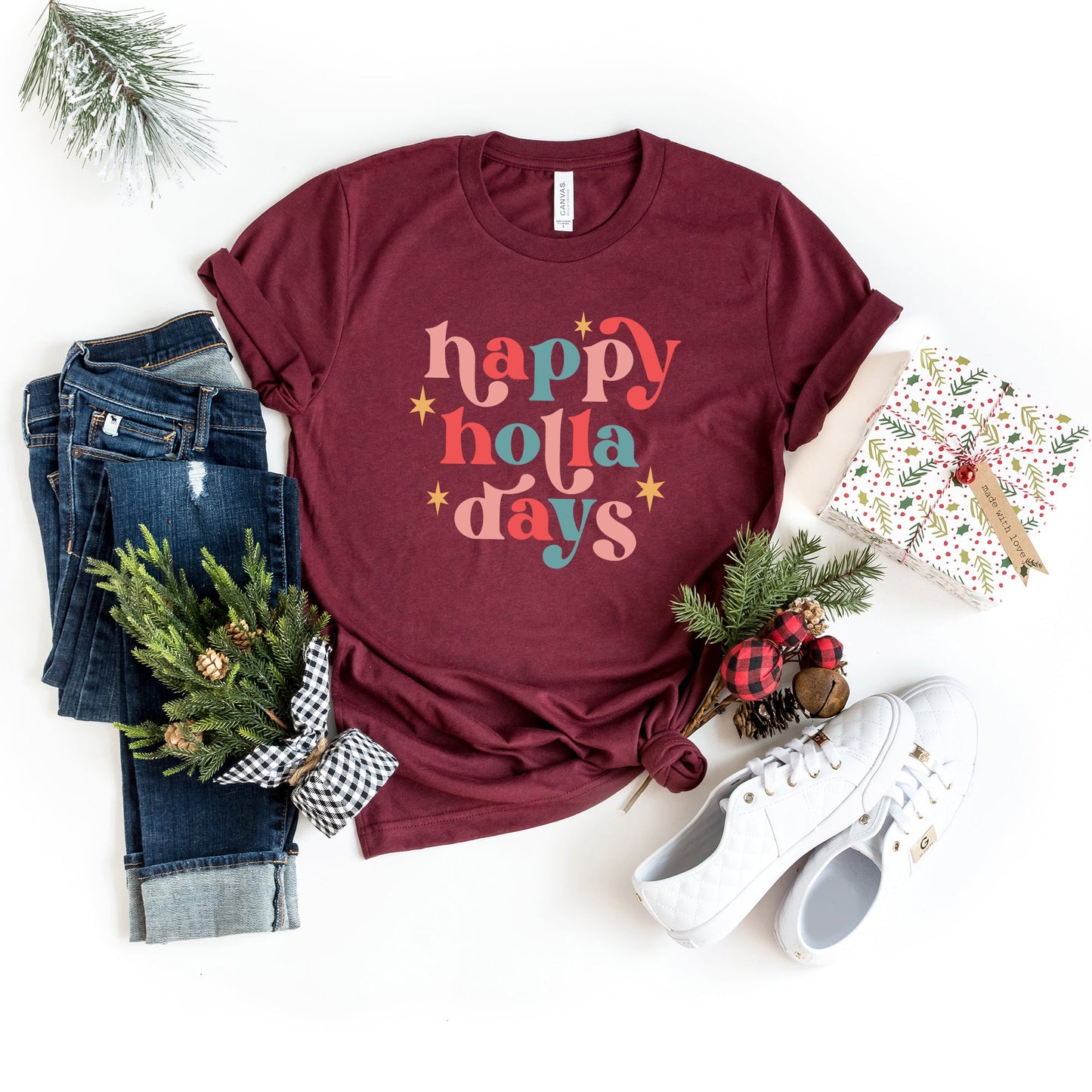 Happy Holla Days Colorful | Short Sleeve Crew Neck