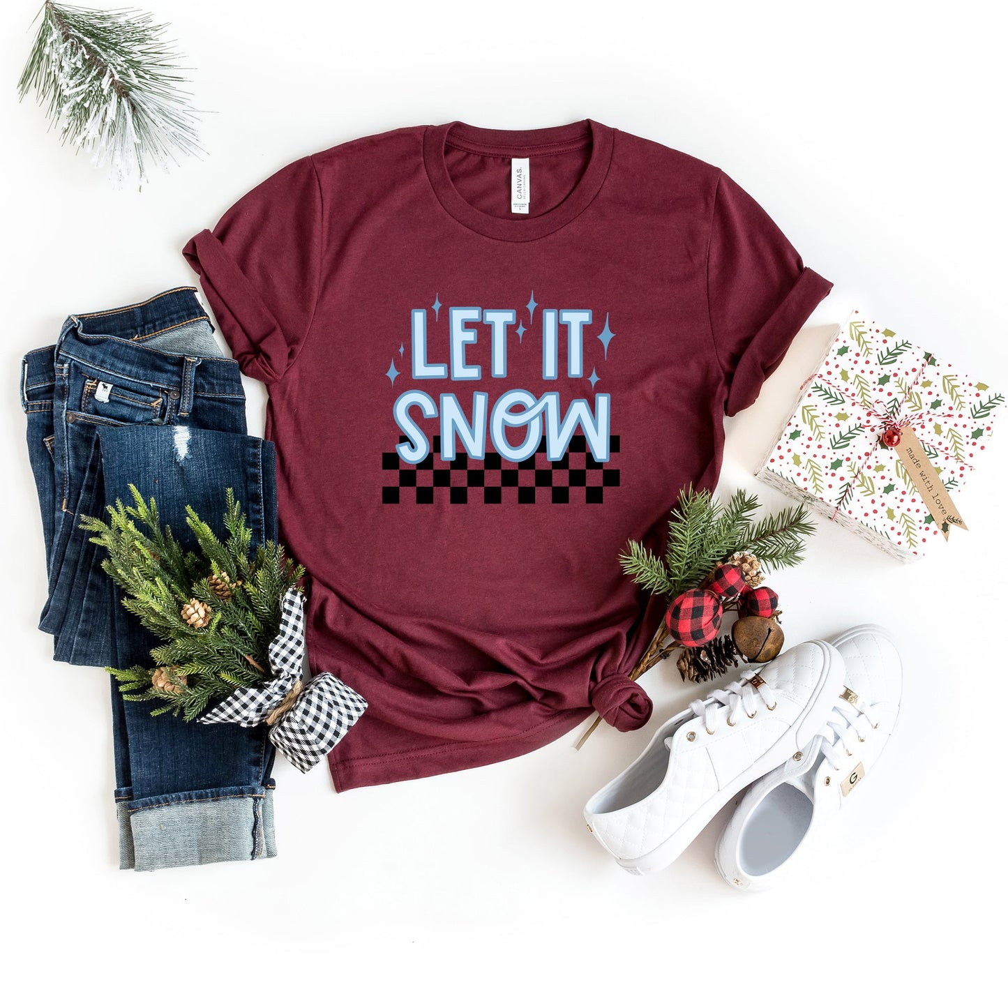 Let It Snow Checkered | Short Sleeve Crew Neck