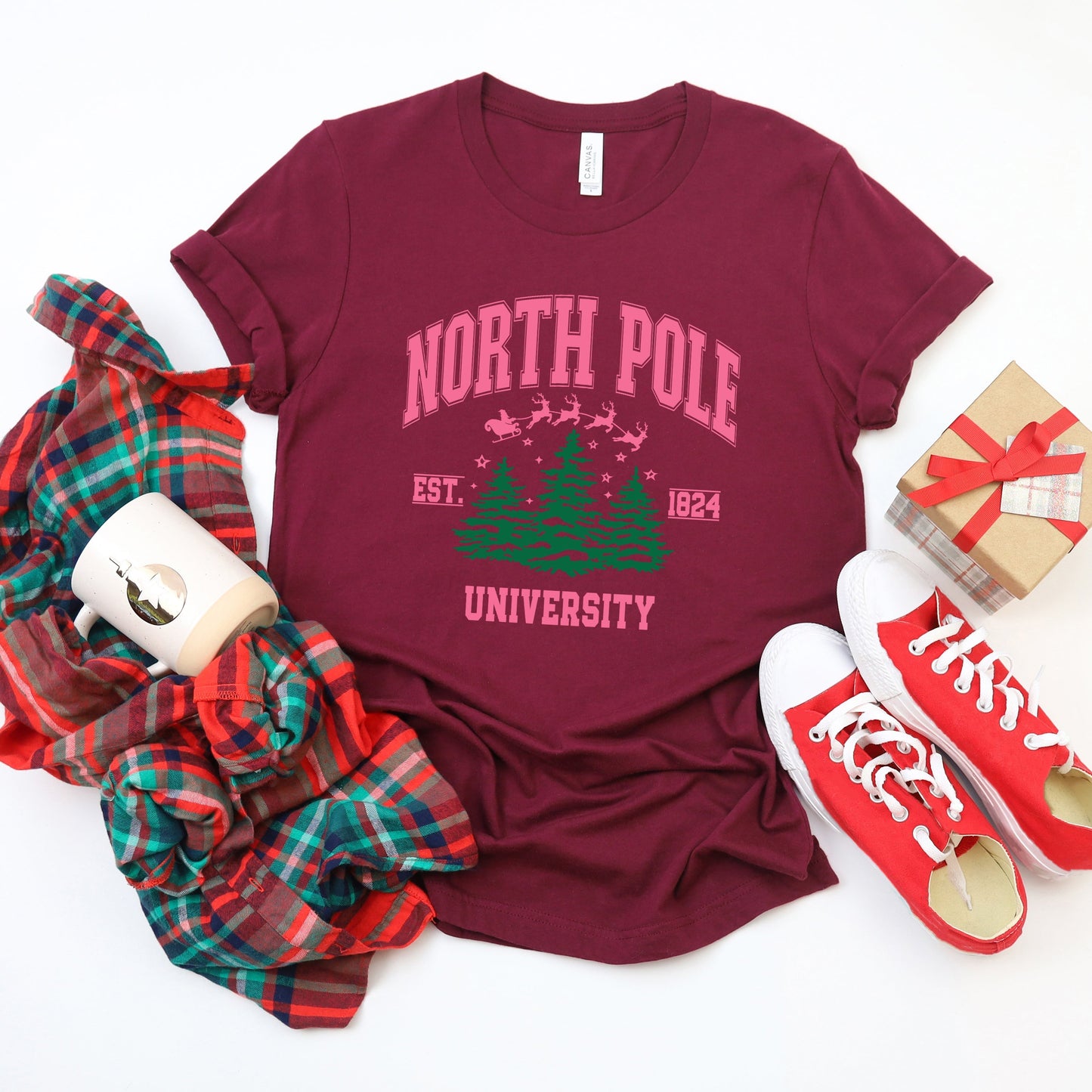 North Pole University Pink Trees | Short Sleeve Crew Neck