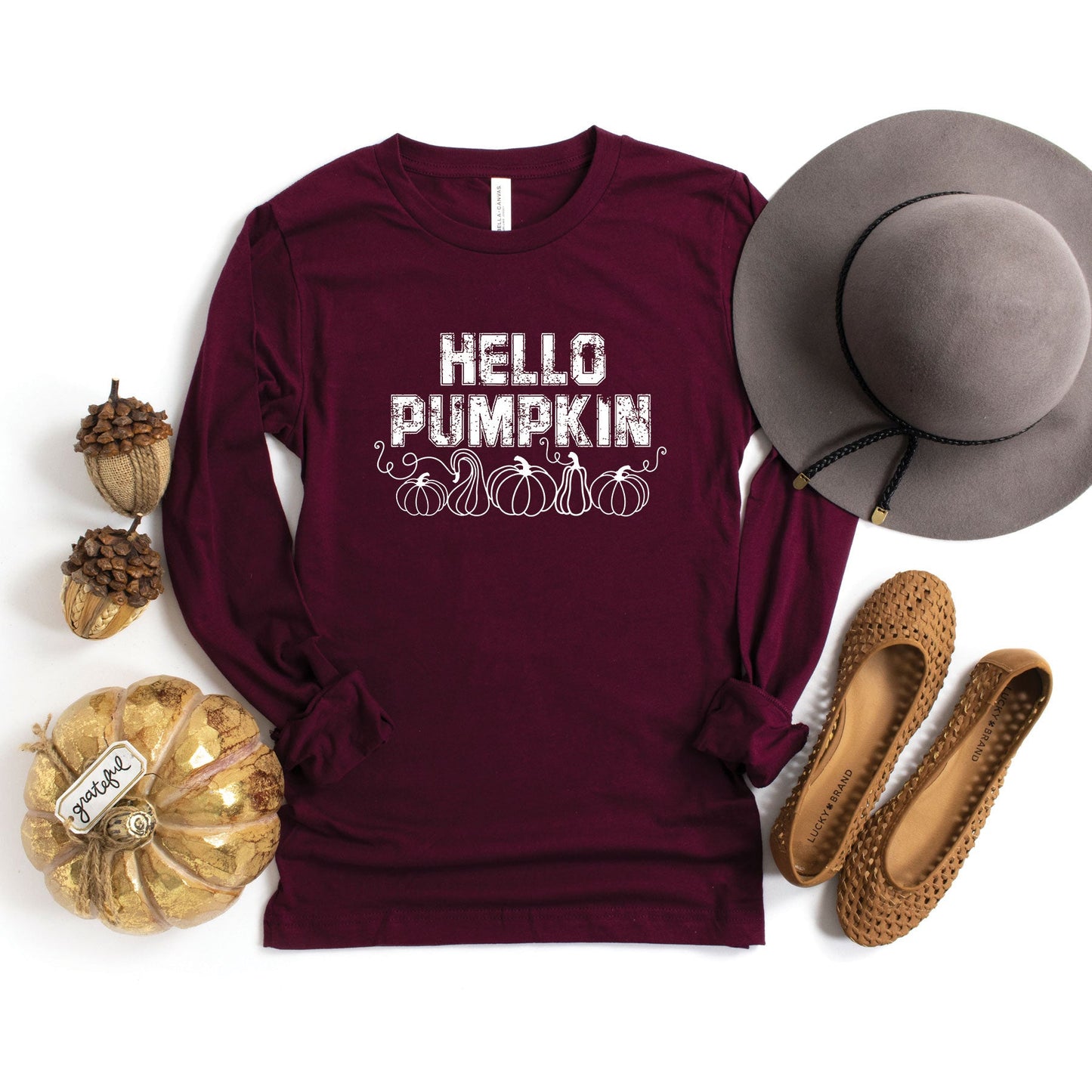 Hello Pumpkin Distressed | Long Sleeve Crew Neck