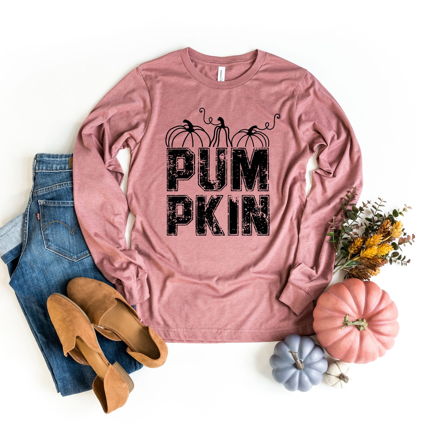 Pumpkin Distressed | Long Sleeve Crew Neck