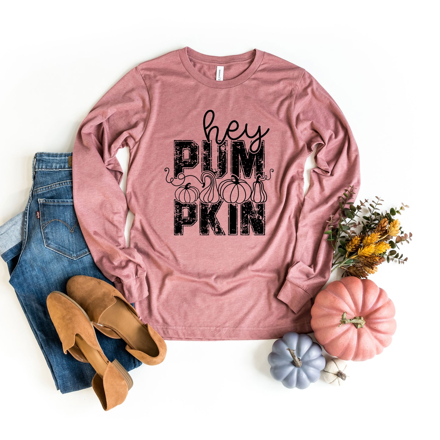 Hey Pumpkin Distressed | Long Sleeve Crew Neck