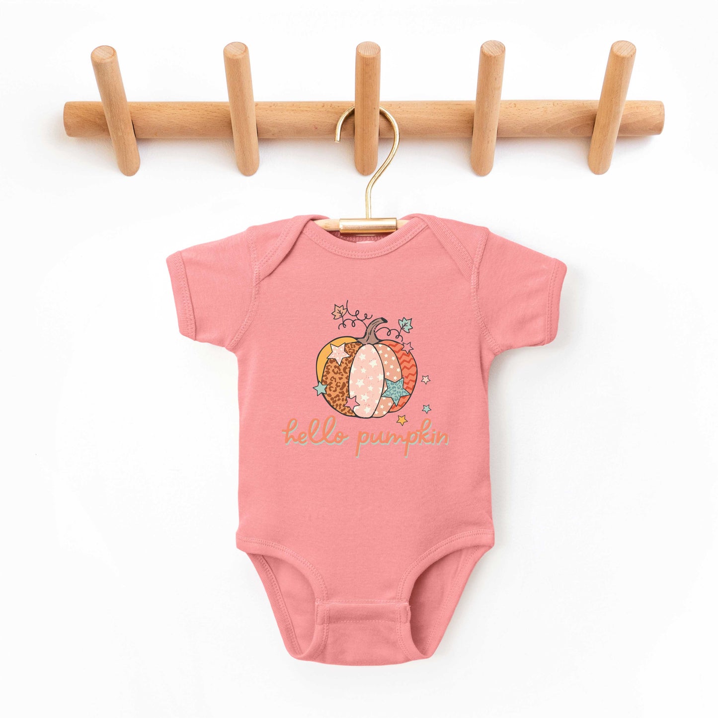 Hello Pumpkin Colorful Stars | Baby Graphic Short Sleeve Bodysuit