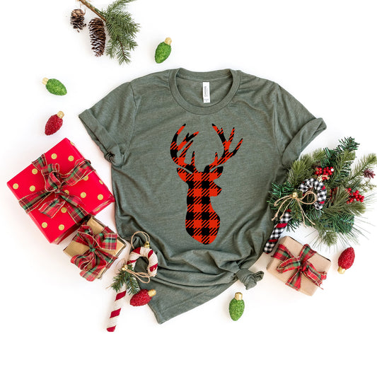 Buffalo Plaid Reindeer | Short Sleeve Graphic Tee