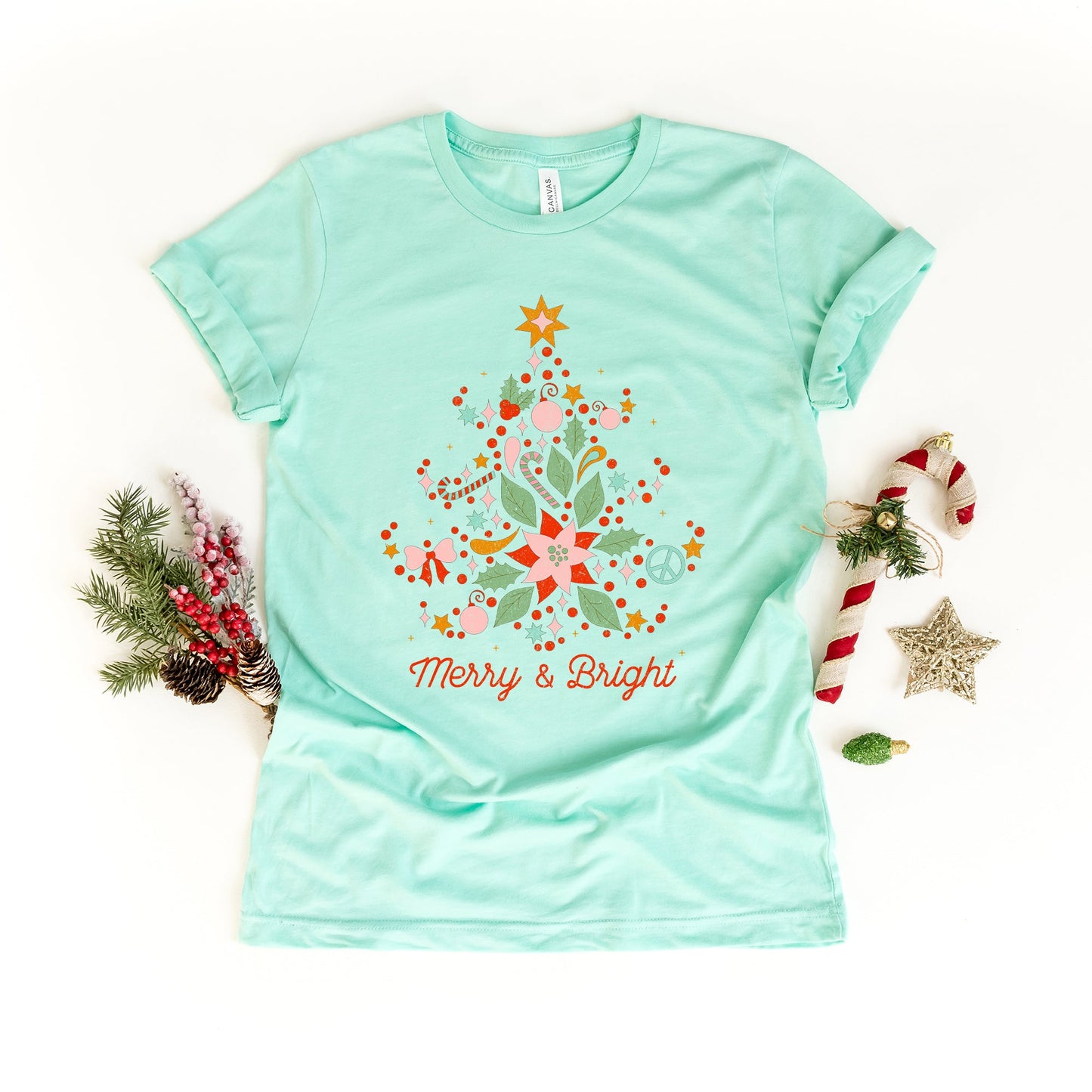 Merry and Bright Tree Grunge | Short Sleeve Crew Neck