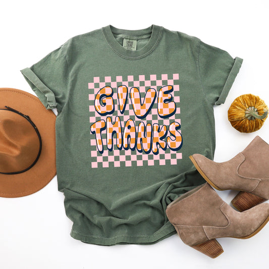 Give Thanks Checkered | Garment Dyed Short Sleeve Tee