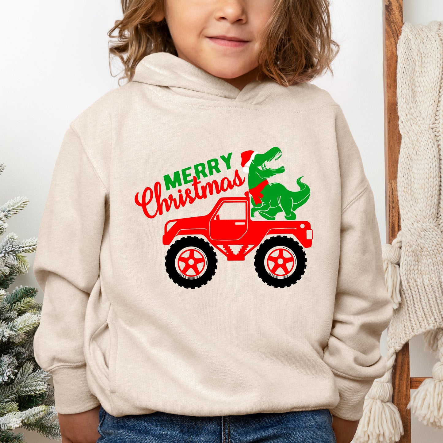 Christmas Dino Truck | Toddler Graphic Hoodie
