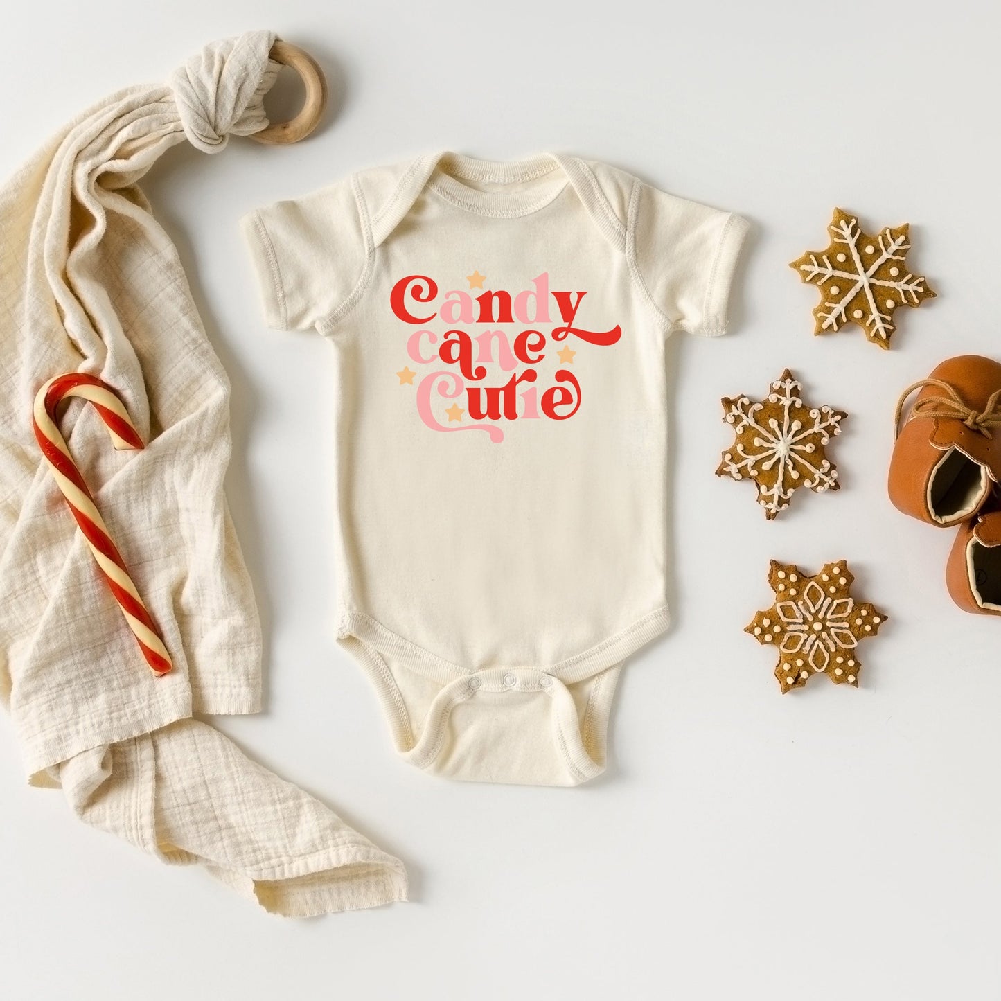 Candy Cane Cutie Stars | Baby Graphic Short Sleeve Bodysuit