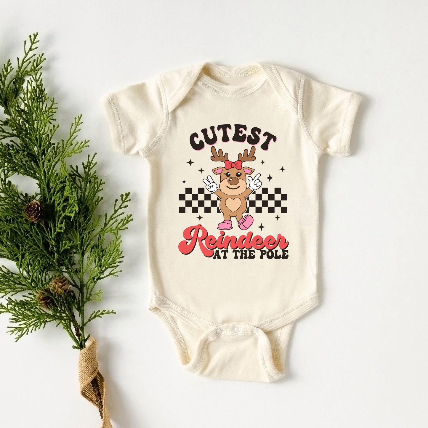 Cutest Reindeer At The Pole | Baby Graphic Short Sleeve Bodysuit