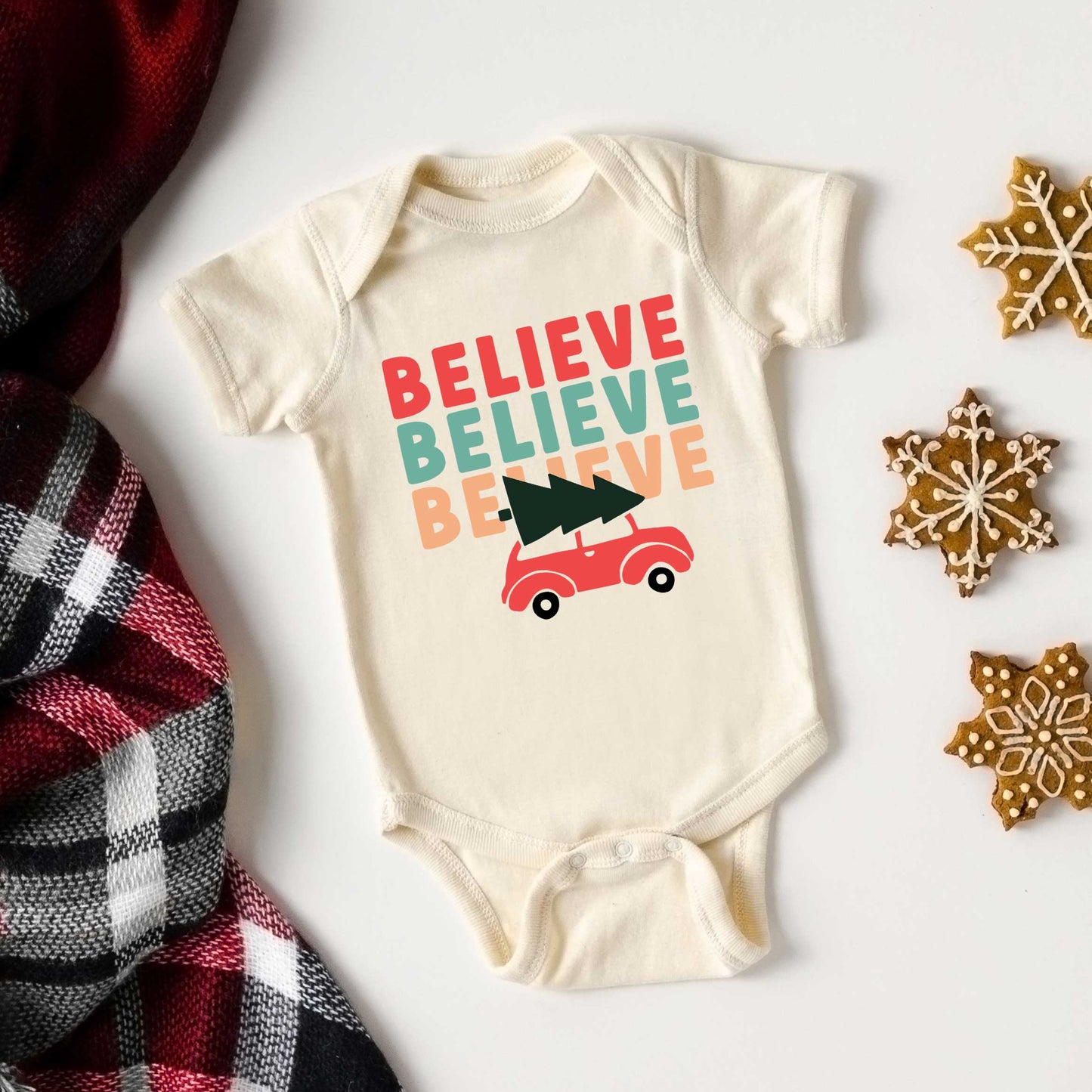 Believe Stacked Car | Baby Graphic Short Sleeve Bodysuit