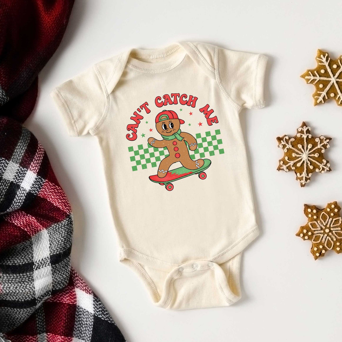 Gingerbread Man Skateboard | Baby Graphic Short Sleeve Bodysuit