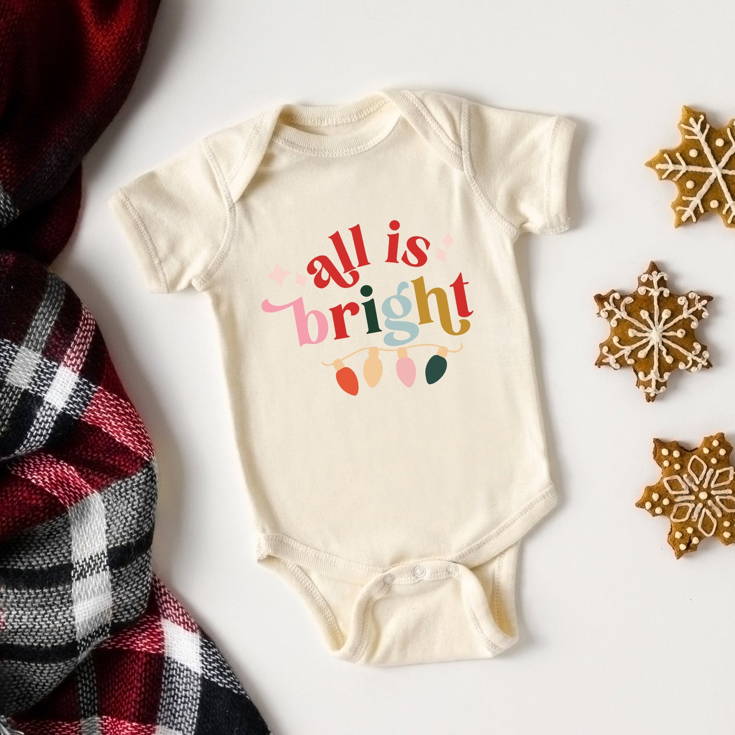 All Is Bright Christmas Lights | Baby Graphic Short Sleeve Bodysuit