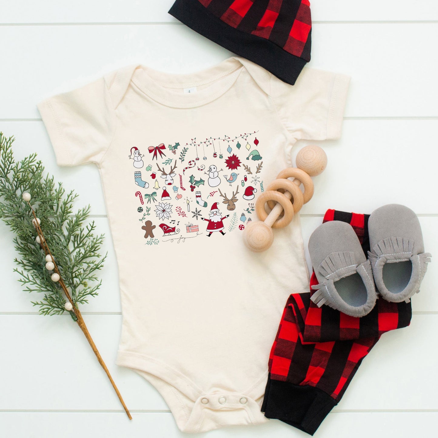 Christmas Doodles | Baby Graphic Short Sleeve Bodysuit