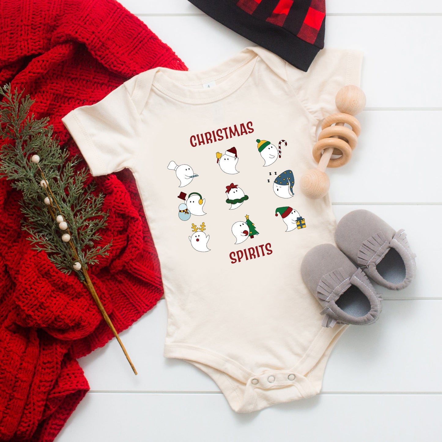 Christmas Spirits Red Words | Baby Graphic Short Sleeve Bodysuit