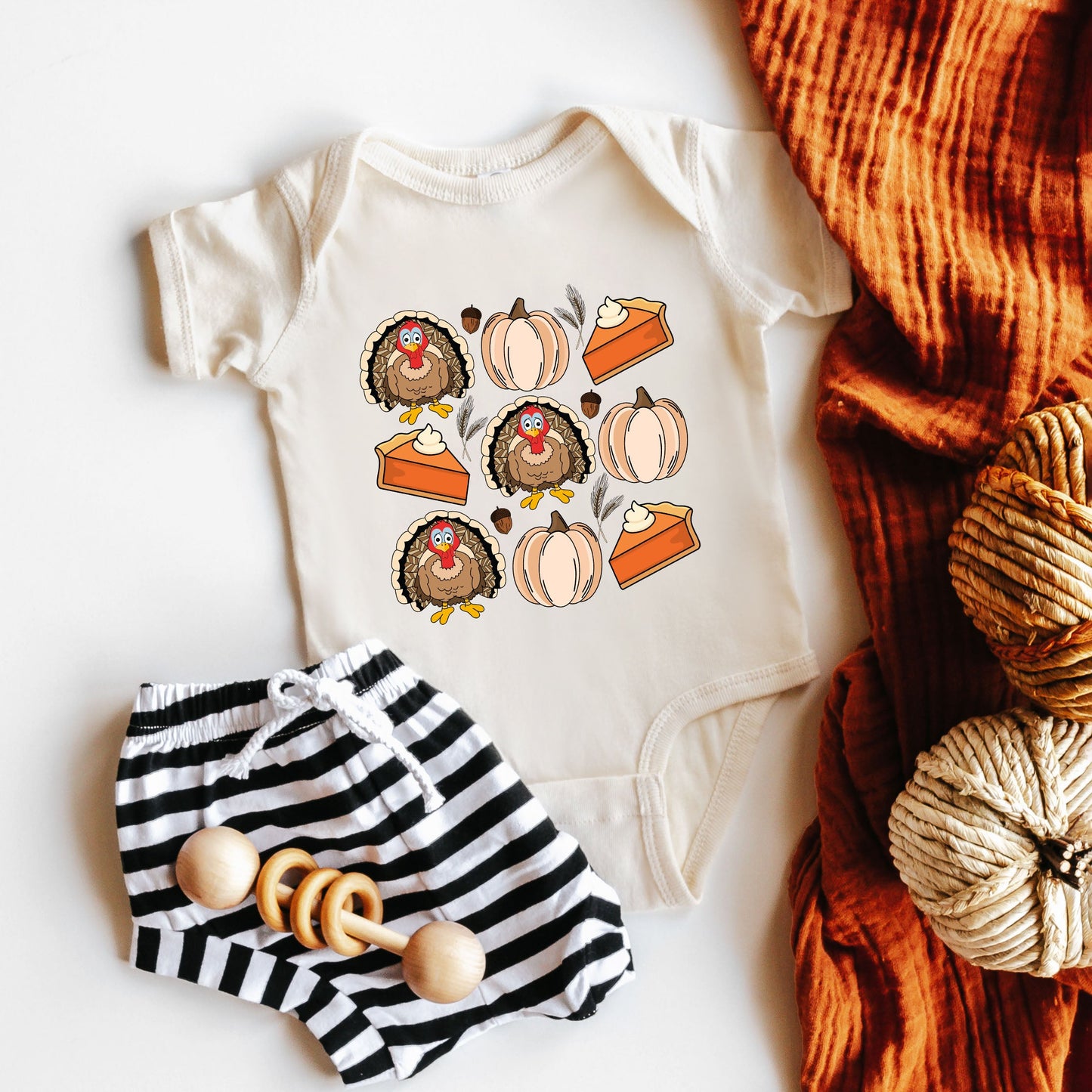 Turkey Pumpkin Pie Grid | Baby Graphic Short Sleeve Bodysuit