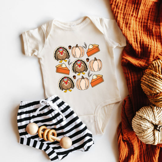 Turkey Pumpkin Pie Grid | Baby Graphic Short Sleeve Bodysuit