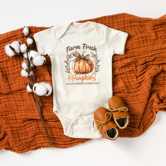Coquette Farm Fresh Pumpkin | Baby Graphic Short Sleeve Bodysuit